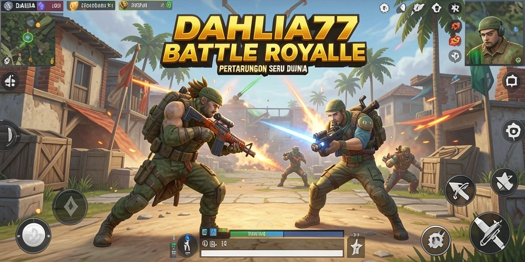 Screenshot DAHLIA77 menampilkan aksi seru pemain bertempur dalam Battle Royale.